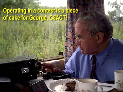 George, G8ACT operating with a slice of cake on the side.
